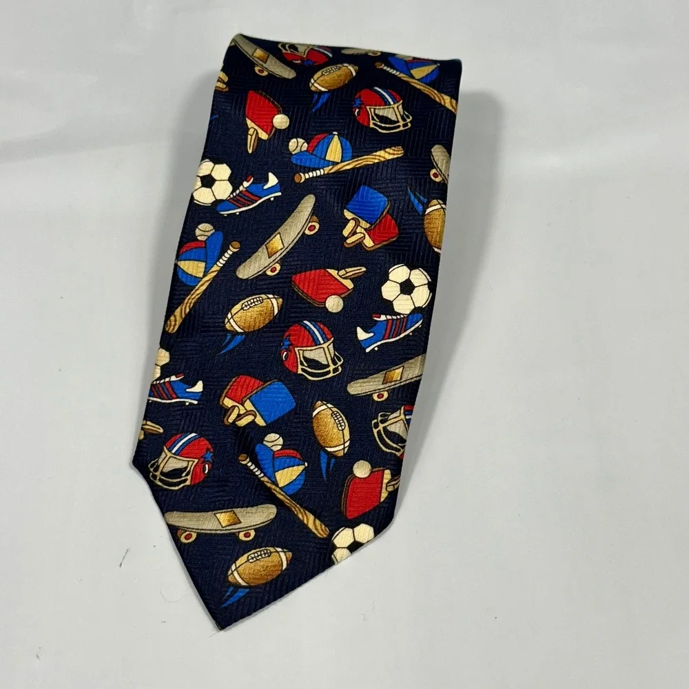 Corner Stone Necktie Kids OS Navy Blue Sports Print Novelty‎ Silk Feel Excellent